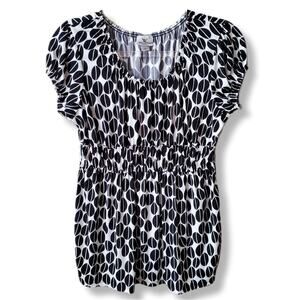 90s Y2K Women Milkmaid Babydoll Top XL Black White Stretch Puff Sleeve Vintage
